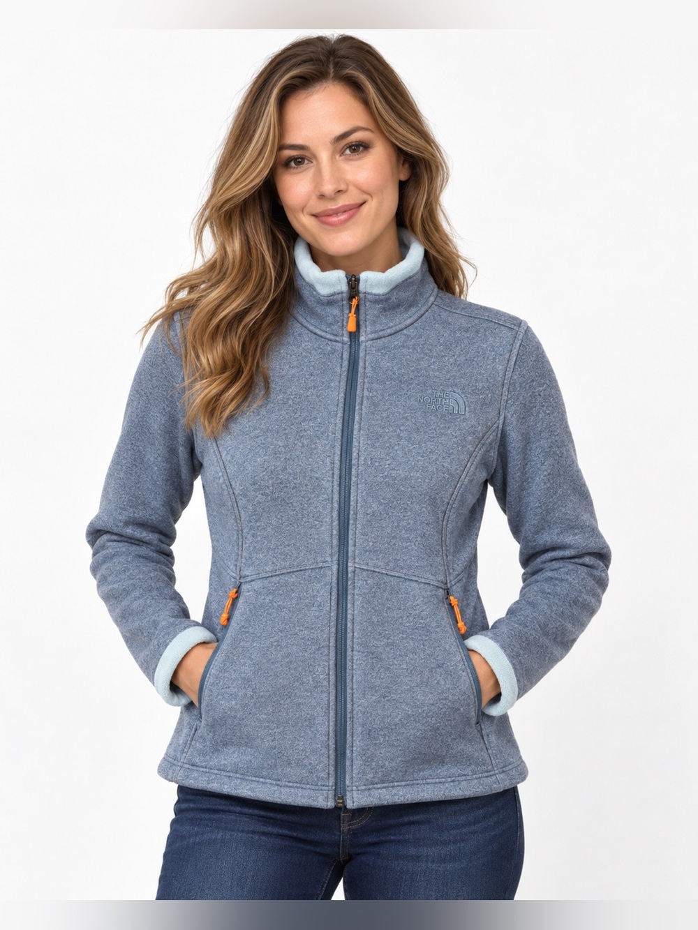 The North Face Women’s Small Full Zip Fleece Jacket Blue Gray Orange Zippers